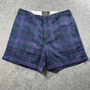 Gresham Blake Bespoke Uniforms Shorts Mens 34 Purple Green Blue Tartan Plaid